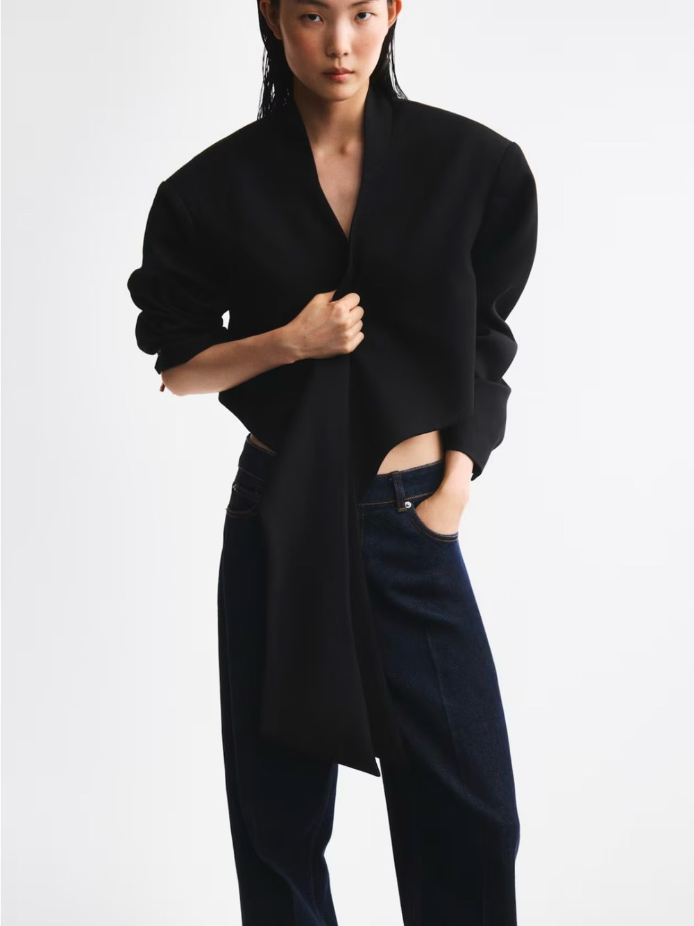 NWT H&M EDITION  Cropped Tie-Detail Jacket (Black) New Arrival 1350600001